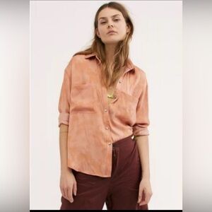Free People We the Free Color of the Valley Button Down Blouse Oversized XS